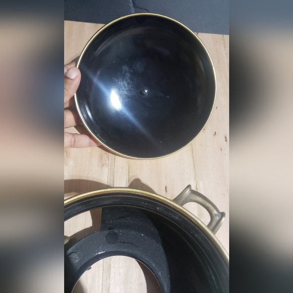 Vintage Fissler Asta Old Amsterdam Pattern Enamelware Warmer Brass Handles - Picture 6 of 8